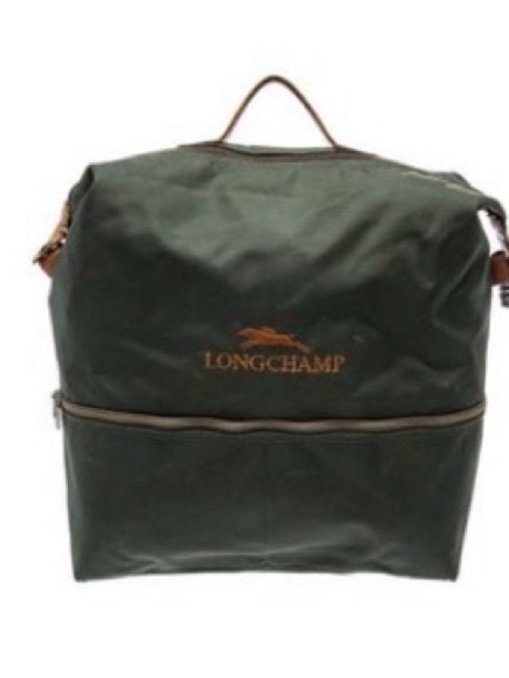 Longchamp Dark Green Backpack with Brown Accents